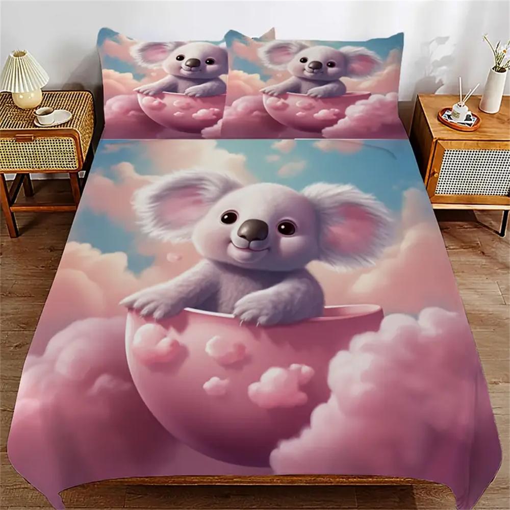 Cute Cartoon Koala Bedding Set 2/3pcs Set Quilt Cover Set 1 Quilt Cover + 1/2 Pillow Cover Without Quilt Core, Soft