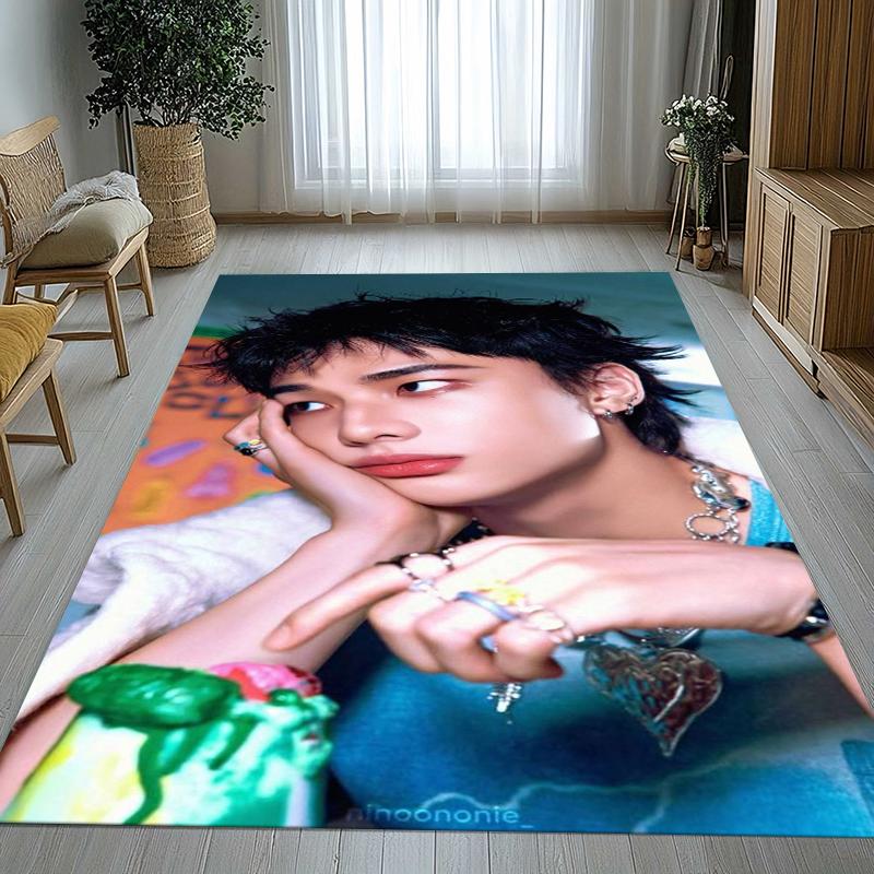 Hyunjin Kpop Stray Kids Star Living Room Non-Slip Area Rug Soft Carpet for Bedroom Kids Playroom Sofa,Home Decor Doormat Gift