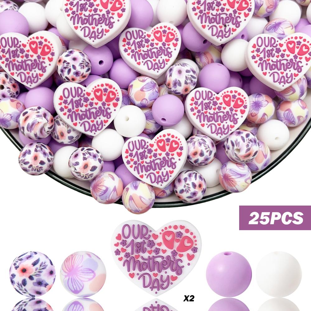 

25/75PCS Mother s Day letter plate silicone bead set, perfect for DIY handmade crafts such as keychains, necklaces, bracelets...