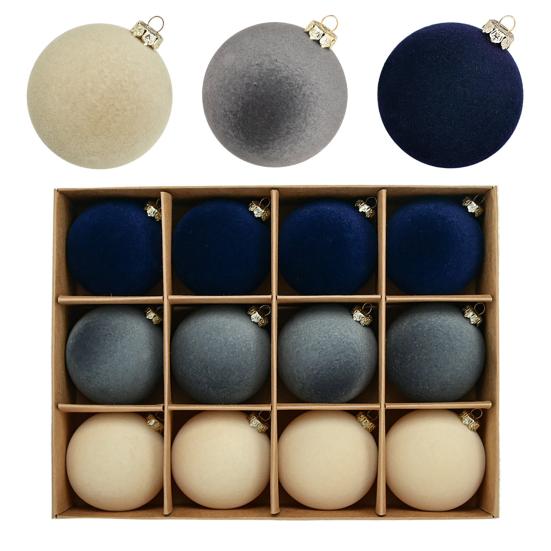 12 Pcs Velvet Christmas Ball Ornaments 2.4 Inches Flocked Shatterproof Plastic Balls Xmas Tree Hanging Decorations for Holiday Party Home Decor