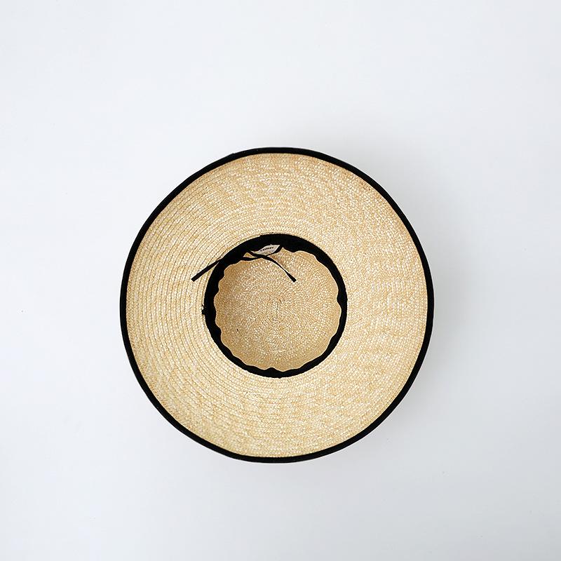 Big brim black hemmed straw straw straw hat women's summer dome retro French elegant Hepburn big edge woven hat