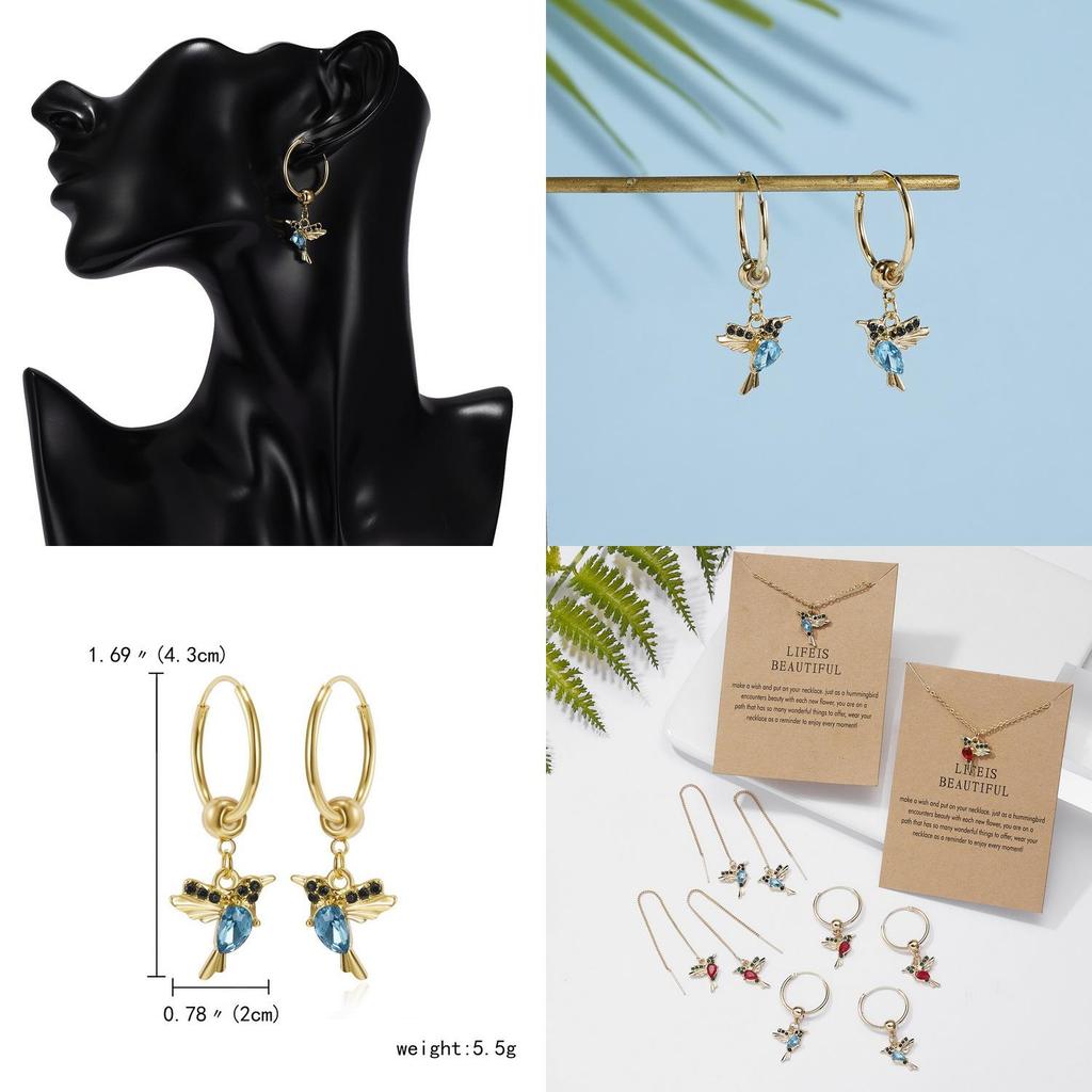 Hummingbird Animal Earrings Alloy Water Drilling Stylish Hoop For Women