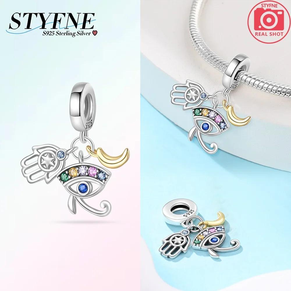 100% Copper Sparkling Zircon Devil'S Eye Cross Golden Palm Holding Red Heart Charms Beads Fit Original Bracelets Diy Jewelry