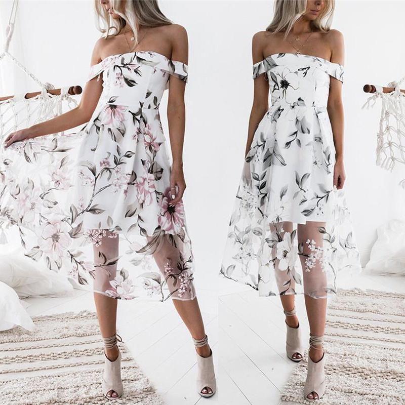 Elegant Women Clothing Vintage Organza Dress Long Off-shoulder Strapless Party Wear