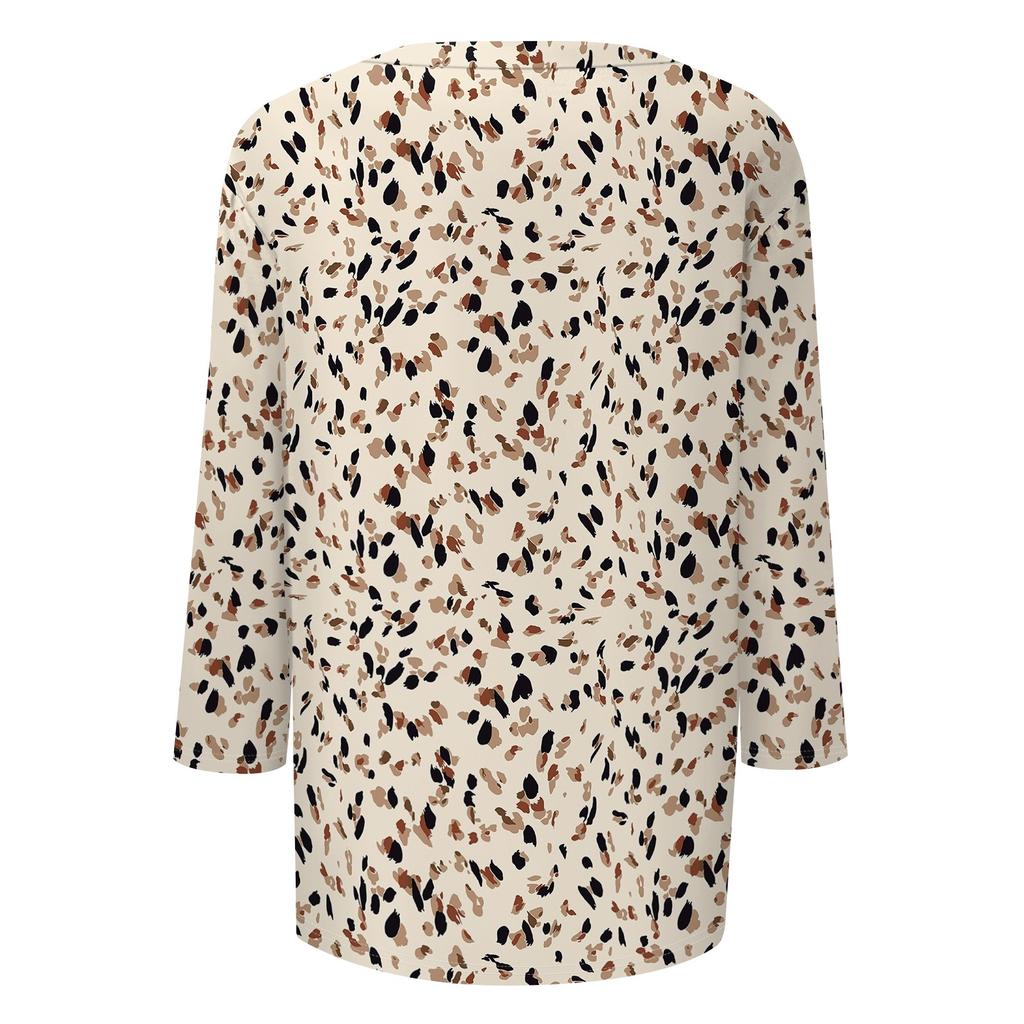Women's Casual Floral Print Three Quarter Sleeve Round Neck T Shirt Lightweight Comfortable Fit Suitable for Everyday Wear