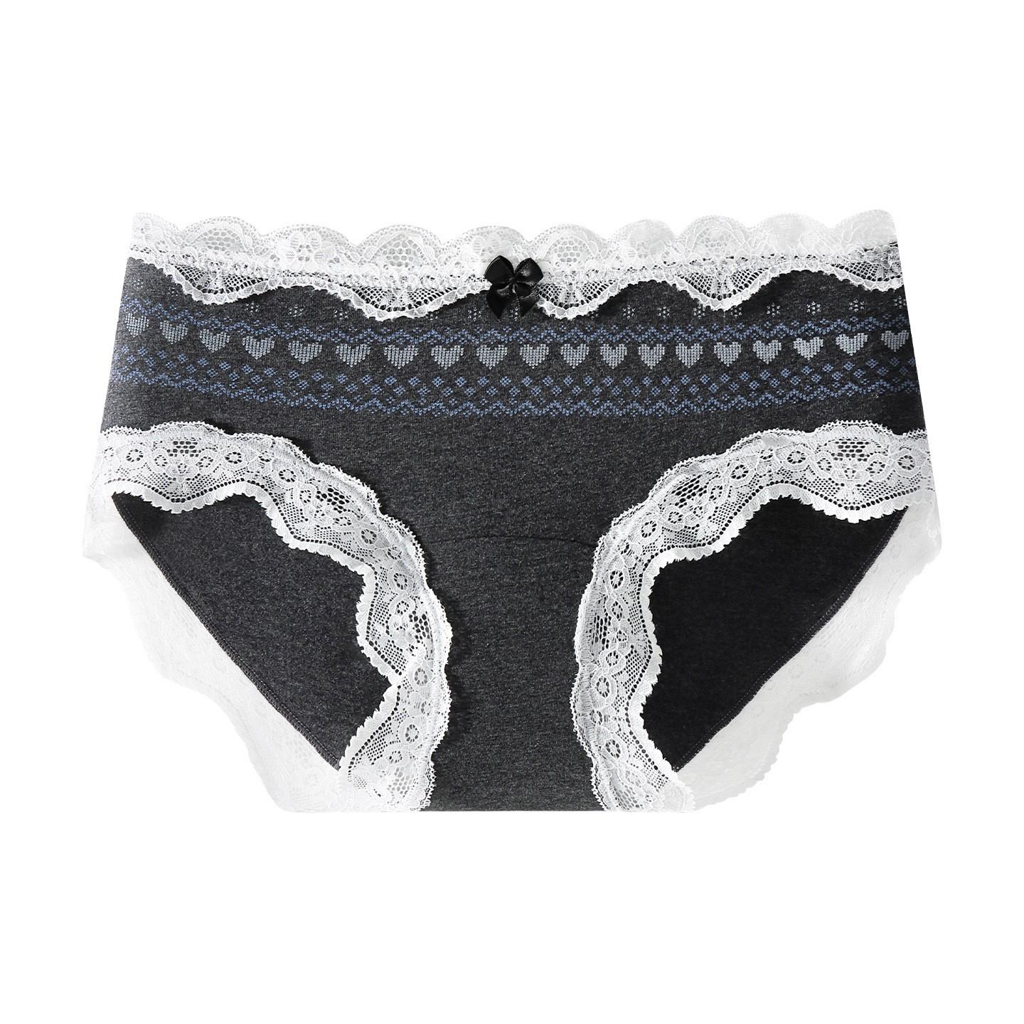 

Ladies Summer Sweet Lace Class 10A Bacteriostatic Cotton Crotch Hip Mid Waist Briefs XL темно-сірий