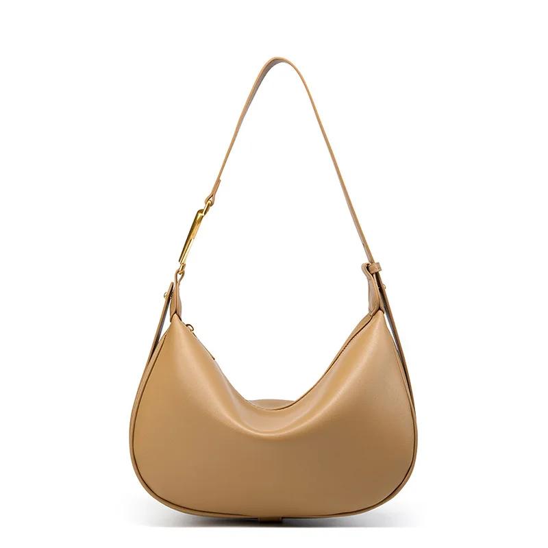 Women's Genuine Leather Shoulder Bag Half Moon Bag  Hobos Bags  Luxury Designer