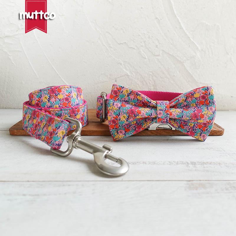 Pink Tulip Dog Collar & Leash Set with Bow, UDC-121 Small