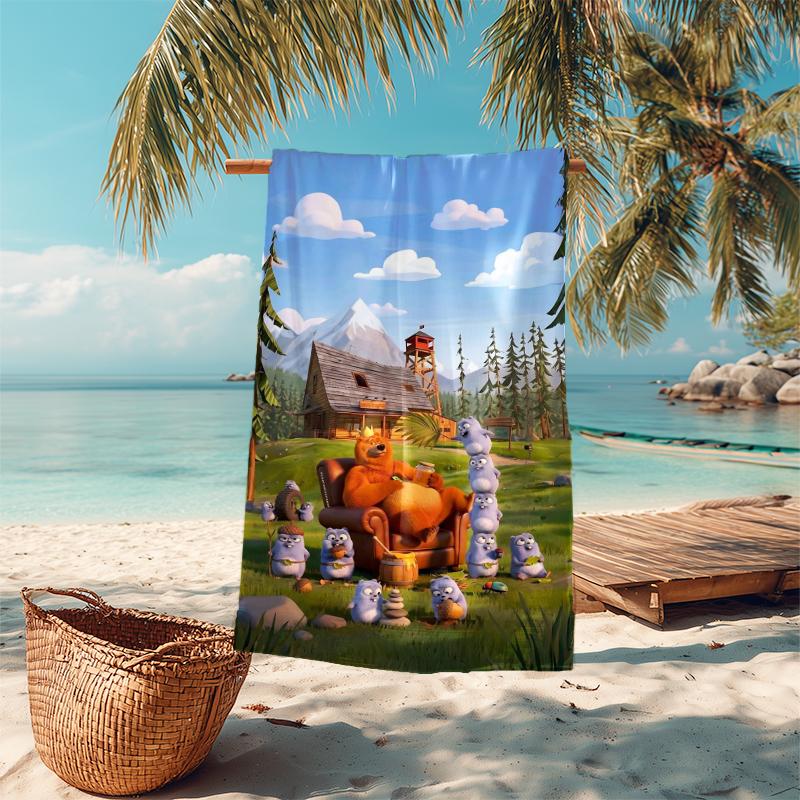 1Pc Bear Friends Adventure Beach Towel Microfiber Beach Towel Thin Absorbent For Beach Swimming Yoga Bath Sports 0917190