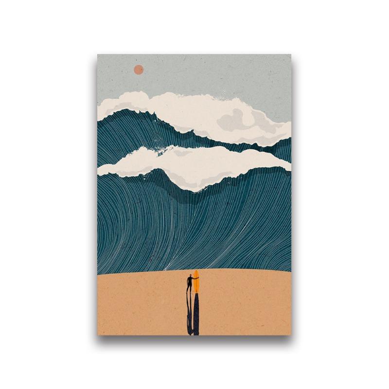 Waves Line Art Pictures Surfing Penguin Manta Dolphin Whale Prints Canvas Painting for Home Living Room Decoration