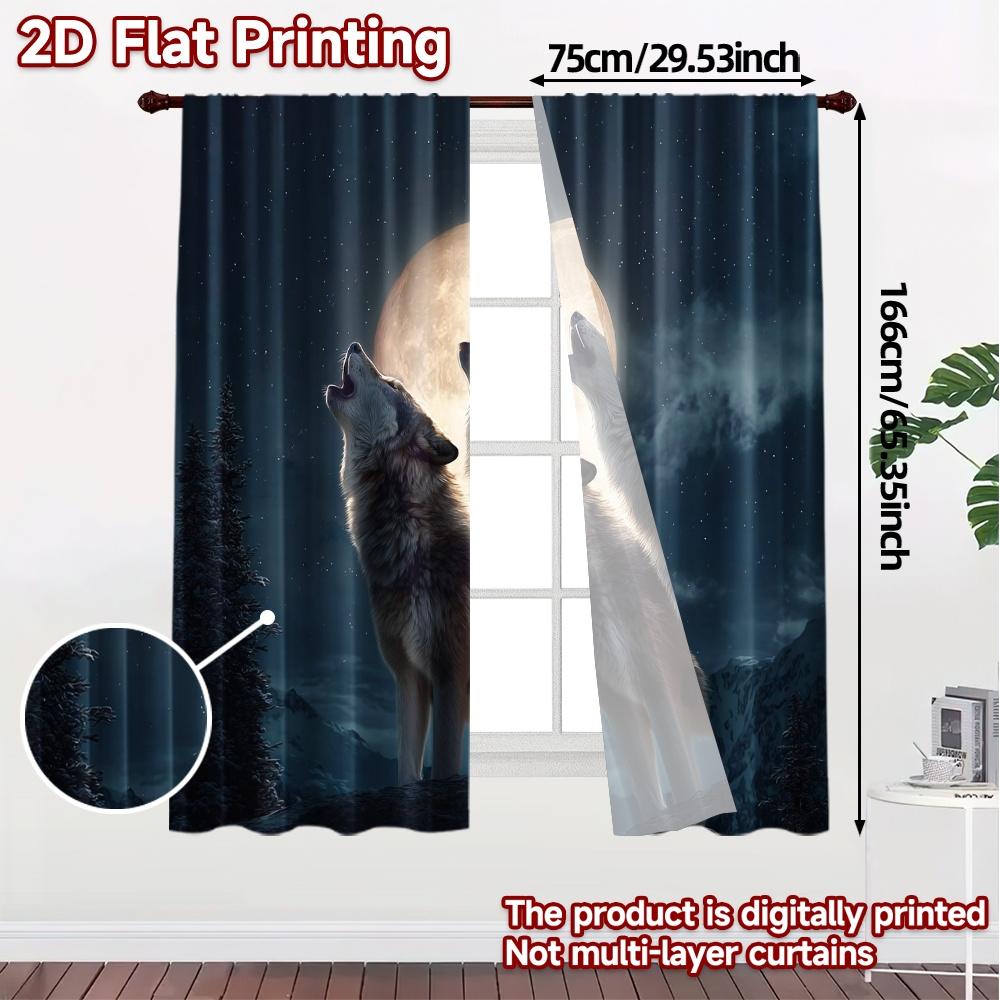 2pcs, 2D FLAT PRINTING Curtains (Without Rod) Lunar Harmony Light Filtering Modern Curtains Durable 100% Polyester Fabric