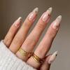 24Pcs Almond Long French Fake Nails Pointed Glossy White Edge Artificial Acrylic Press On Nails Removable Nail Art Tips