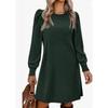 Womens Knit Midi Dress With Puff Sleeves Loose Fit Round Neck Casual A-Line Pocket