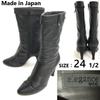 USED/HIMIKO Japan Elegance Leather Side Zip Long Boots Women's 24.5 Black High Heels