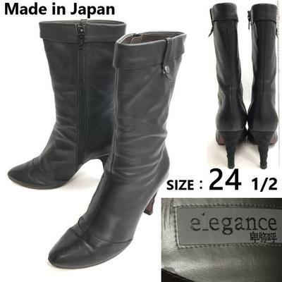 HIMIKO Japan Elegance Leather Side Zip Long Boots Women's 24.5 Black High heels(USED)
