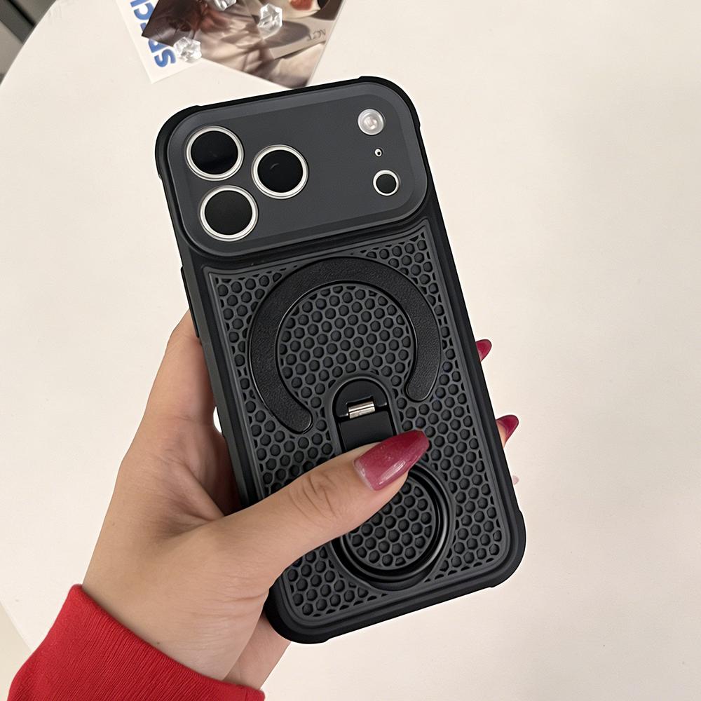 Heat Dissipation Magnetic Metal Grip Bracket Case For iPhone Air 17 16 15 14 13 12 11 Pro Max Plus For Magsafe Stand Phone Cover