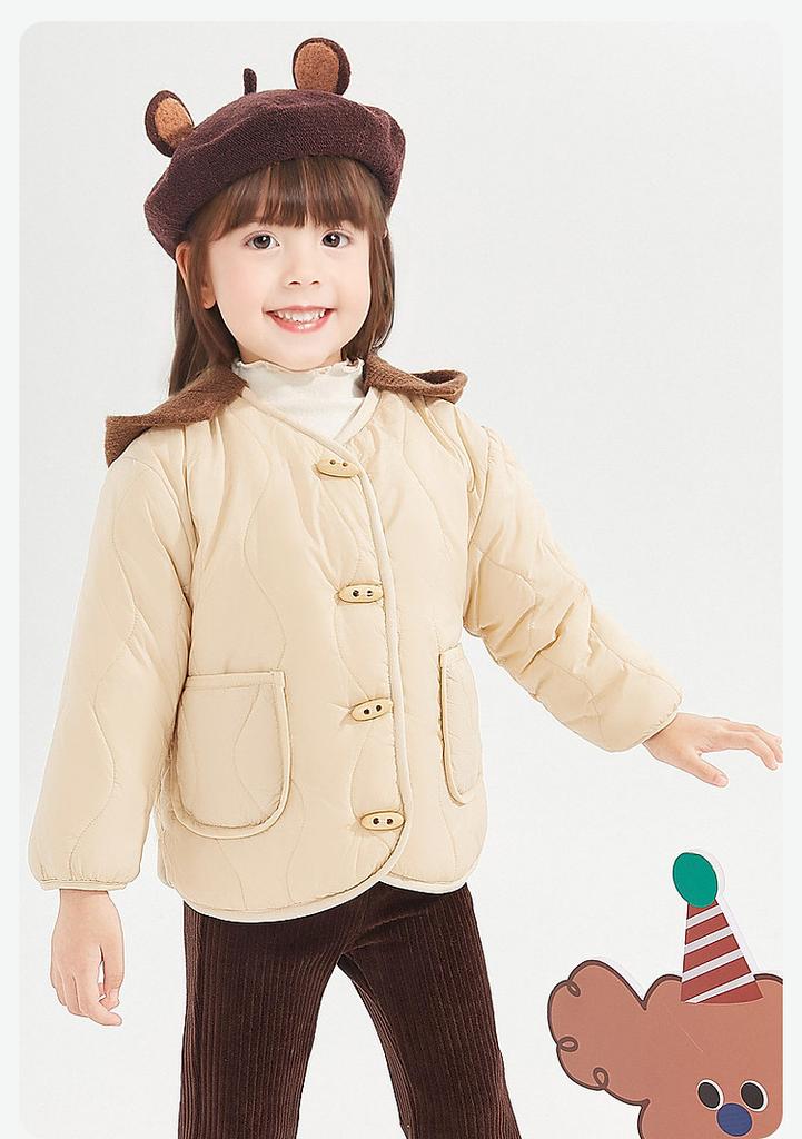 Detachable Hat Cotton Jacket for Infants, Girls, Winter Children, Plush, Versatile Fashion Coat Top