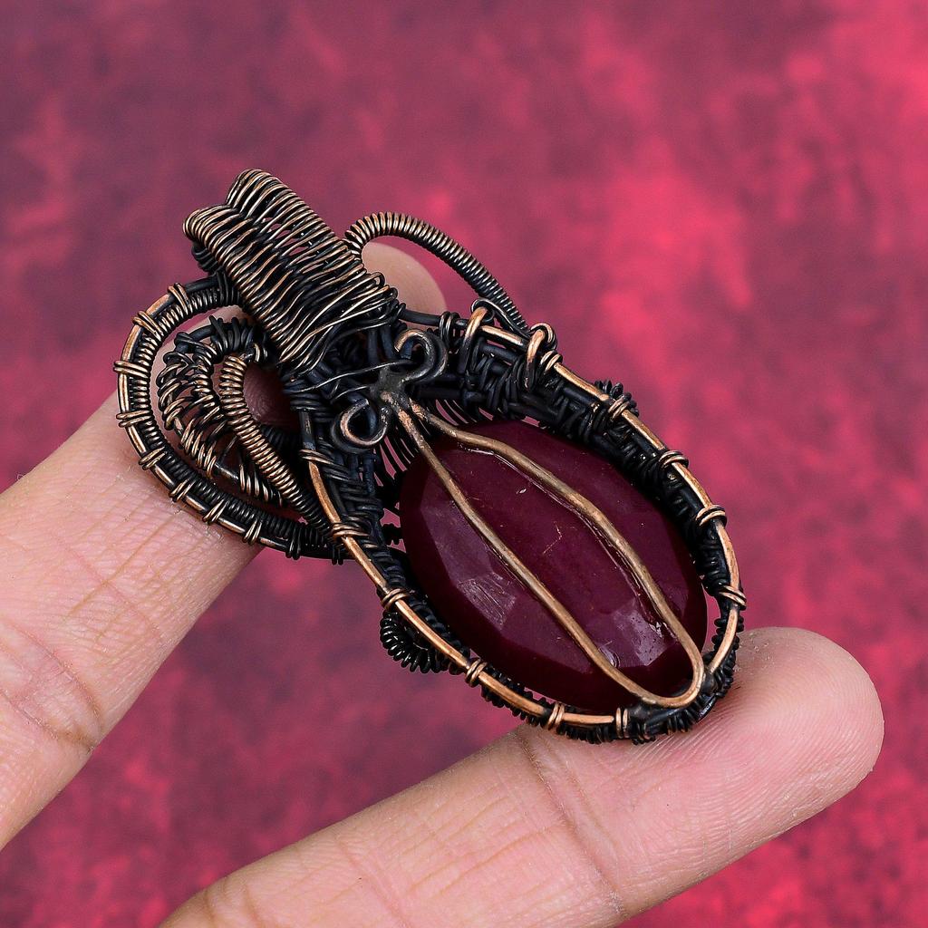 Tree of life faceted kashmir ruby pendant copper wire wrapped pendant gemstone copper jewelry wedding gifts handmade pendant antique jewelry
