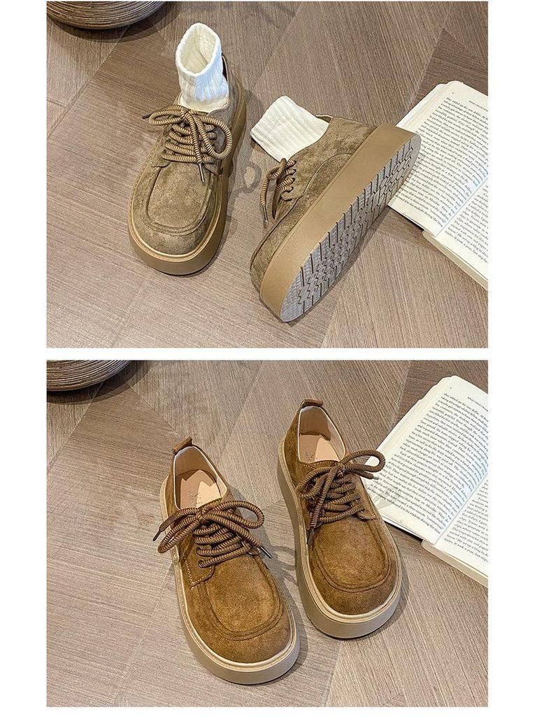 Women's Spring Retro Lace-up Thick Sole Loafers - Height-Boosting Versatile Birkenstock Style.