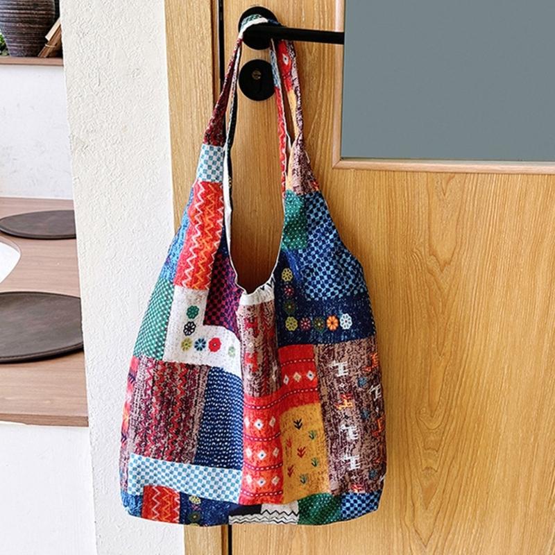 Aesthetic Canvas Toted Bag Reusable Shoulder Toted Bag for Women Casual Vacation,Shopping,Work,Gym Ethnic Style Cloth Bag