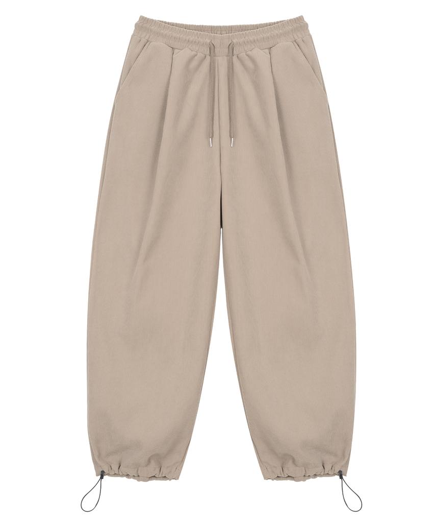 Baldebeullangko [2Pack] Wide Single-Pleat Corduroy Fleece-Lined String Pants [Brown]