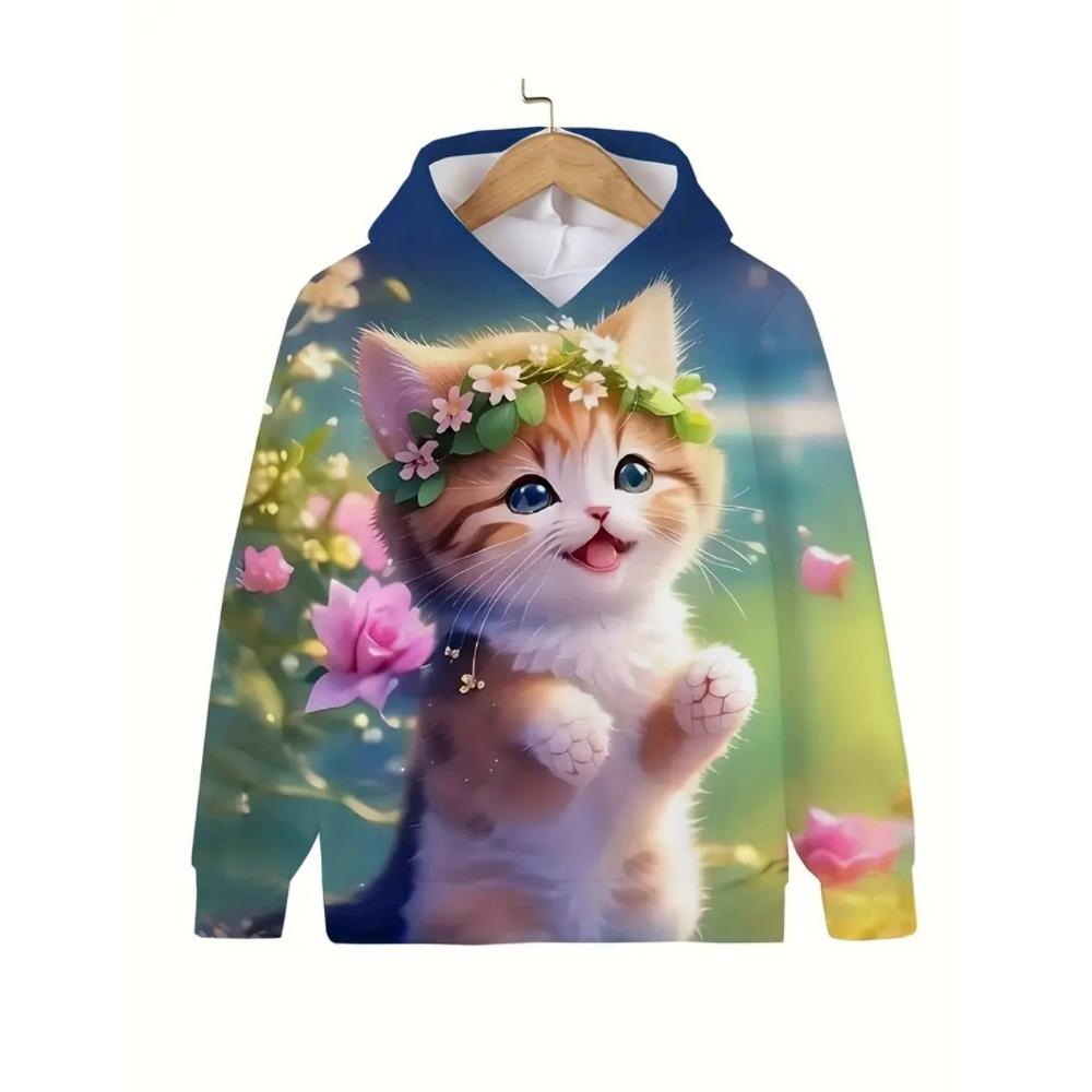 Kinderbekleidung Mädchenkleidung Kawaii Katze Langarm Kapuzenpullover Lässige Kinderkleidung Herbst Pullover Mädchen Sweatshirt Outdoor Oberteile
