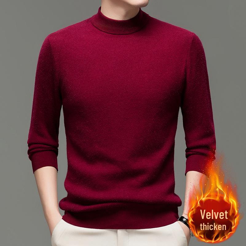 

Men s Winter 2025 Plus Velvet Half-High Collar Knitted Sweater XXXL