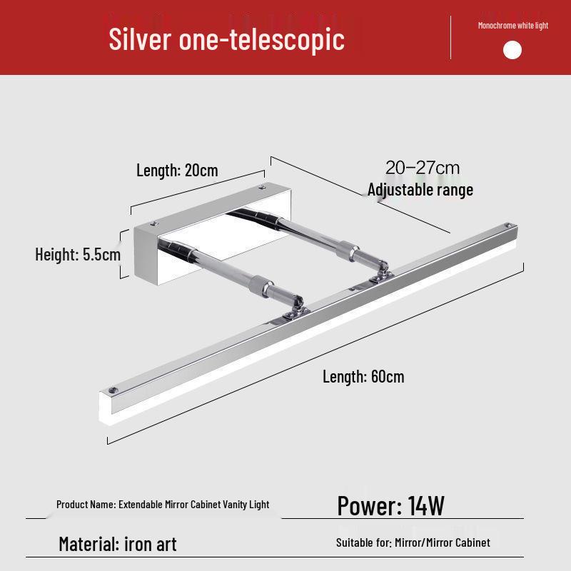 Nordic Minimalist Bathroom LED Telescopic Mirror Cabinet Vanity Light, Three-Color Wall Light for Bathroom.