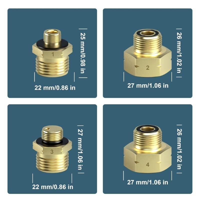 4Pcs Corrosion Resistant Gas Cylinder Connection Adapter Brass Hexagonal Connector Universals Fitting Refill Adapter