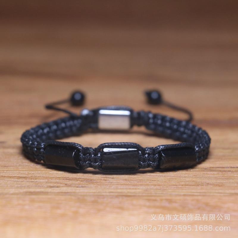 

Квадратный регулируемый браслет из черного агата ручной работы, плетеный, с натуральным лунным камнем, тигровым глазом, аметистом 15g чёрный