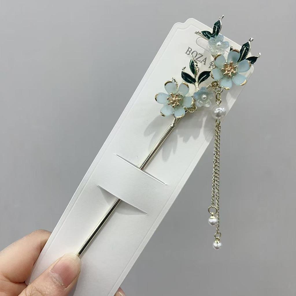 Fairy Flower Tassel Hairpin For Women Handmade Oil Dripping Floral Hair Stick Jewelry Metal Hair Accessories Girls Hair Pin 1pc