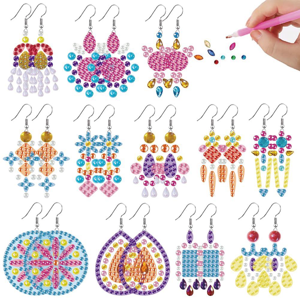 12 Pairs Double Sided Dangle Drop Mosaic Drill Earring Kits DIY Crystal Earring Making Craft Kit Mosaic Jewelry Accessories