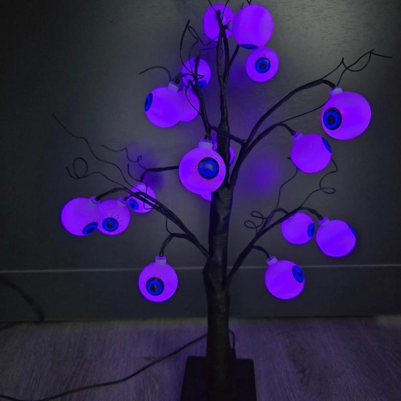 Halloween Eyeball Tree LED Light with Black Leaves Tabletop Ornament for Indoor Halloween Party Home Haunted House Spooky Festival Decor
