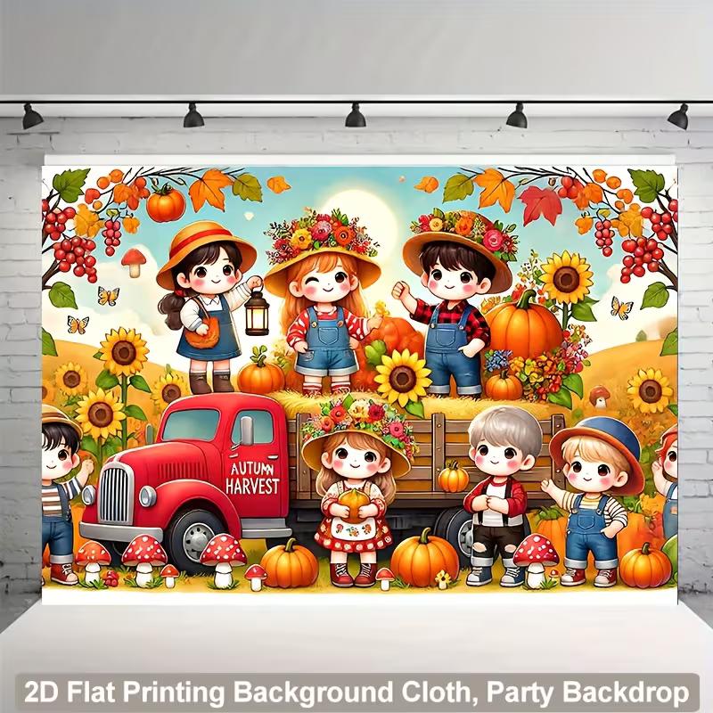 2D Whimsical Autumn Harvest Kids Photography Background