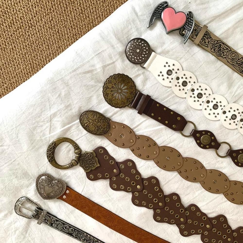 Jeans Decor Cowgirl Buckle Belt Zinc Zinc Alloy Heart PU Hollow Belt Cowboy Waistband  Waist Accessories