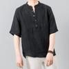 Men's Summer Retro Linen V-Neck T-Shirt – Breathable, Pleated, Short-Sleeved