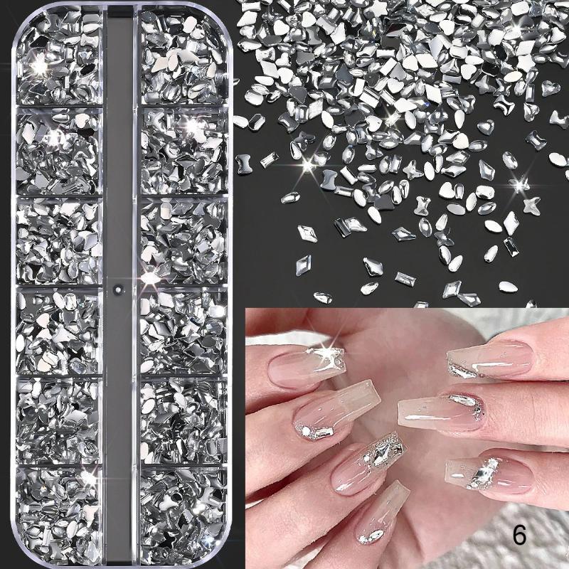 Mix 3D Flatback Nail  12 Grids Mini  Diamonds For Nail Art Glitter Charm Decorative Diy Manicure Art Accessor