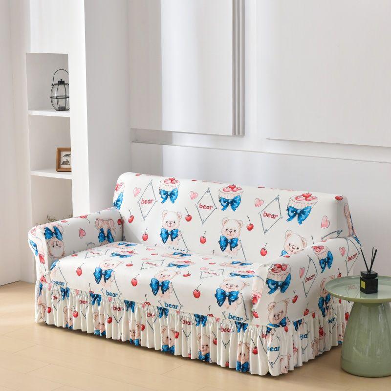 Floral Digital Print Elastic Sofa Cover with Ruffled Hem - Stretchy One-Piece Design, Adjustable Straps  Couch Covers for Sofa