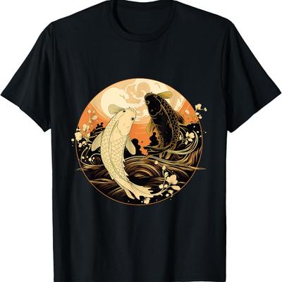 Koi Carp Ying Yang Nishikigoi Fish Cherry Blossom T-Shirt(50)