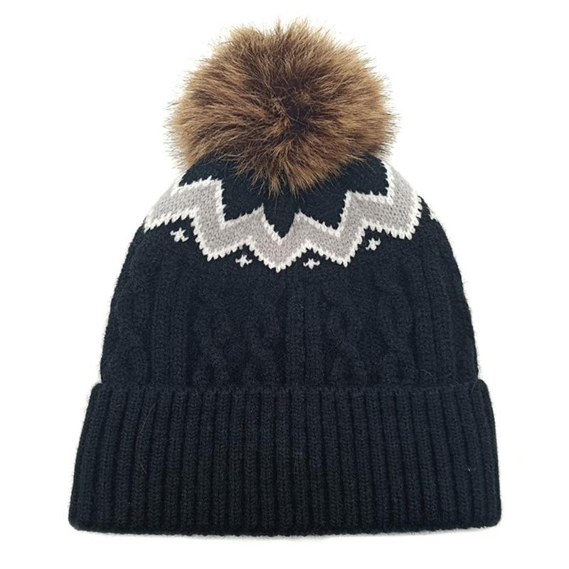 Warm Acrylic Knitted Hat with Color Block and PomPoms for Winter Comfortable Wear Adult and Kids Elastic Pullover Hat