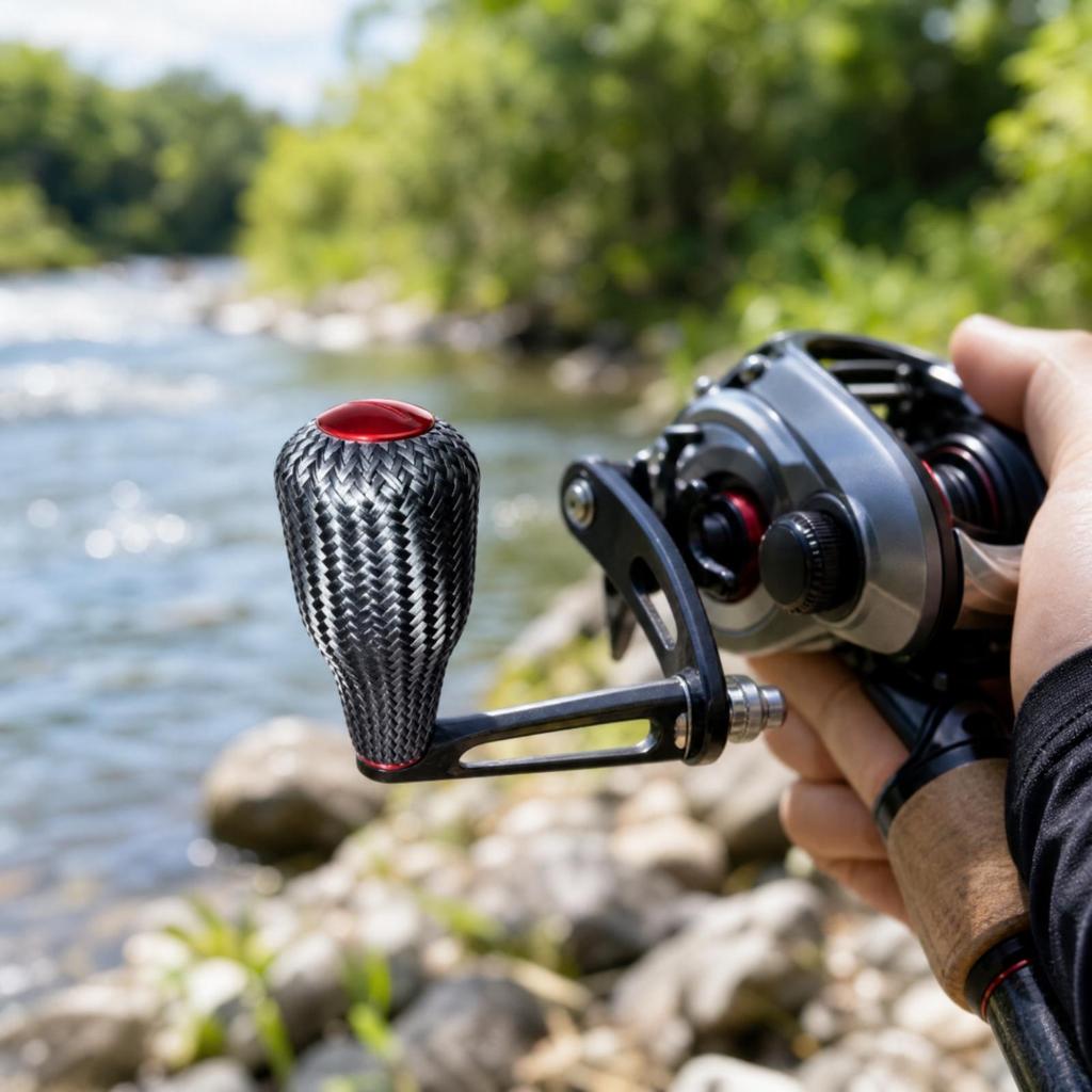 CarbonFiber Fishing Reel Handle Knob Lightweight Woven Textured Red