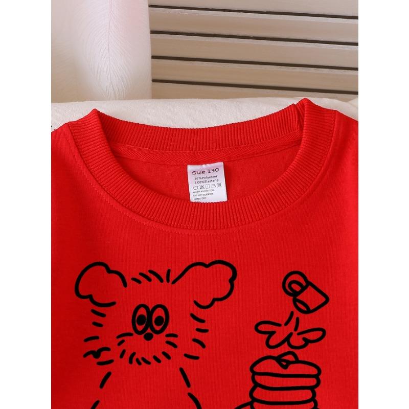 European Sizes Girls' Crew Neck Sweatshirt Cute Rabbit Pancakes And Book Print, Soft Cozy Pullover, Warm Casual for Autumn & Winter.