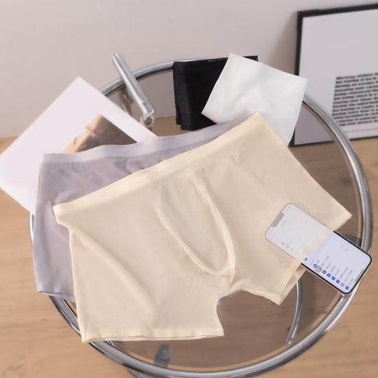 Boxer Unterwäsche Mid-Rise Ultradünne Nahtlose Slips Einfarbig Transparentes Meshgarn Shorts Atmungsaktive Leichte Weiche Boxershorts