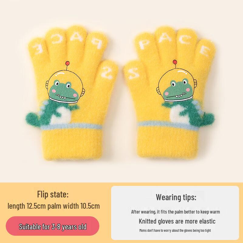 MUMENG Kids Winter Warm Knitted Dinosaur Gloves