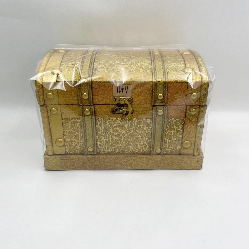 Lunari Antique-Style Treasure Chest, Wooden, Gold Storage Box, Retro Interior Trunk, Wooden Box, Pirate Trinket Box