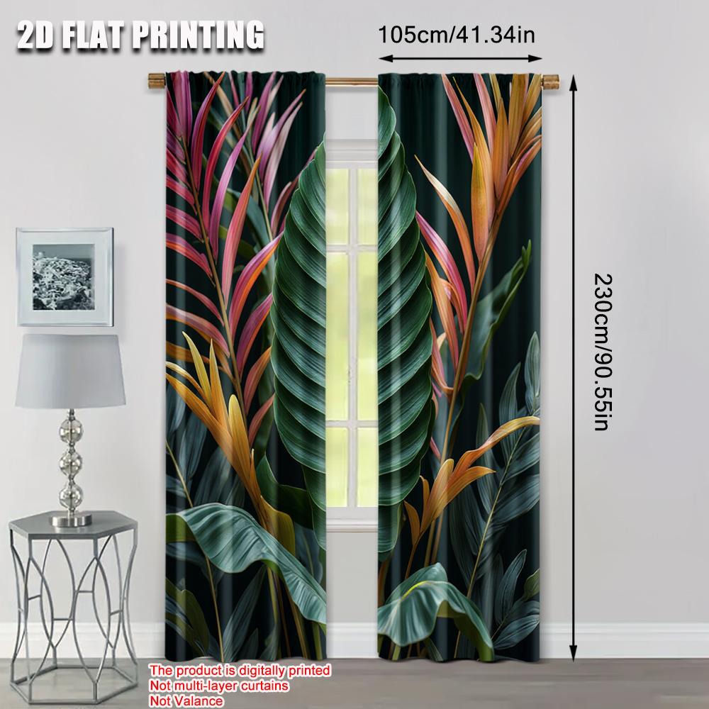 2pcs, 2D flat printing Window Treatment Curtains green leaf Versatile Durable Polyester,Without Electricity Spring Party &