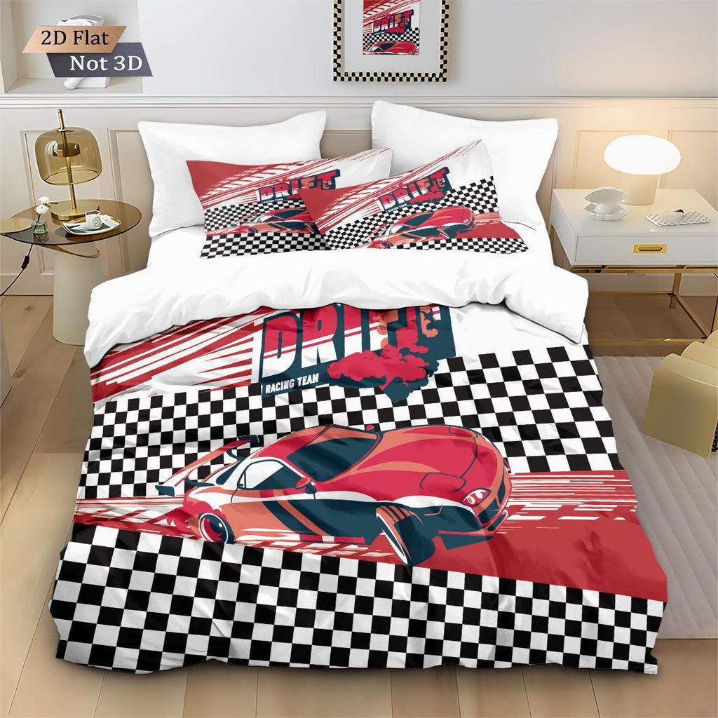 Racing Sports Car Print Bedding Set: Customizable Three-Piece with Pillowcase