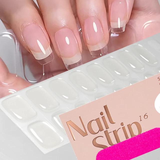 16Tips Semi-Cured Gel Nail Sticker Pure Color UV/LED Lamp Gel Nail Polish Wraps Long-Lasting Nail Strips Patch Nail Decoration