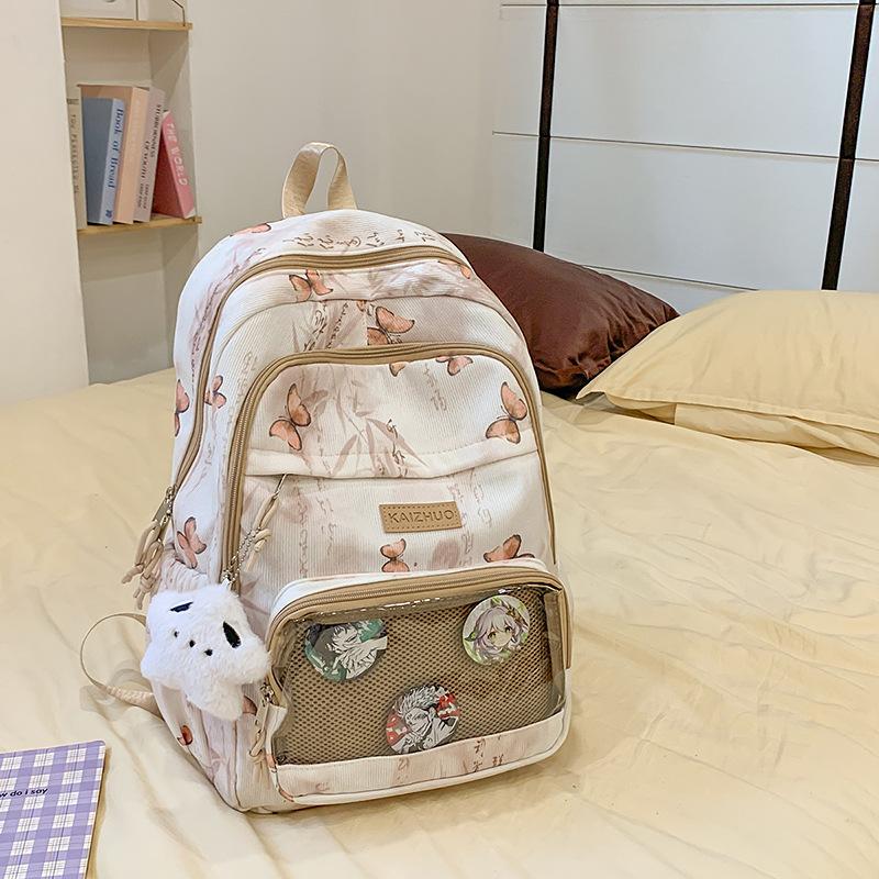 Schoolbag New Sweet Girl Backpack Large Capacity Small Junior High School Printed Butterfly Backpack