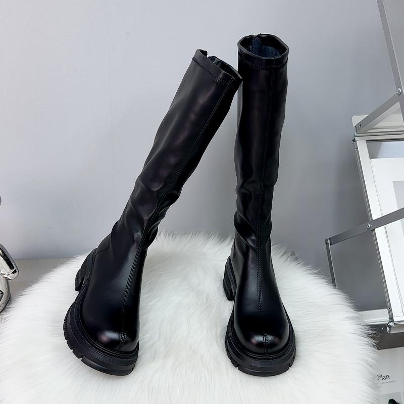 New High Boots for Women Designer Fashion Heeled Shoes Winter Knee High Chelsea Boots Cozy Brand Motorcycle Boots Mujer Zapatos